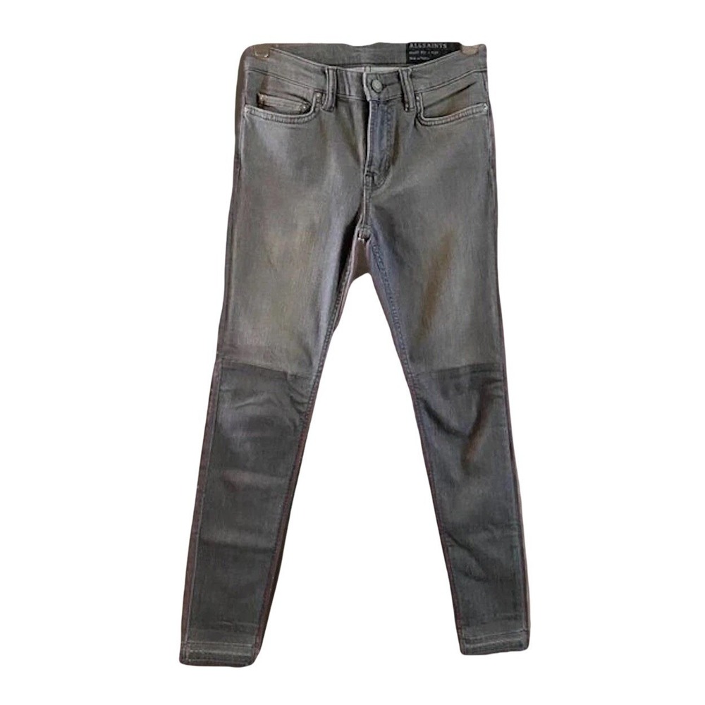 AllSaints Mast Fit Panel Skinny Jeans Gray W27 Low Rise Raw Hem